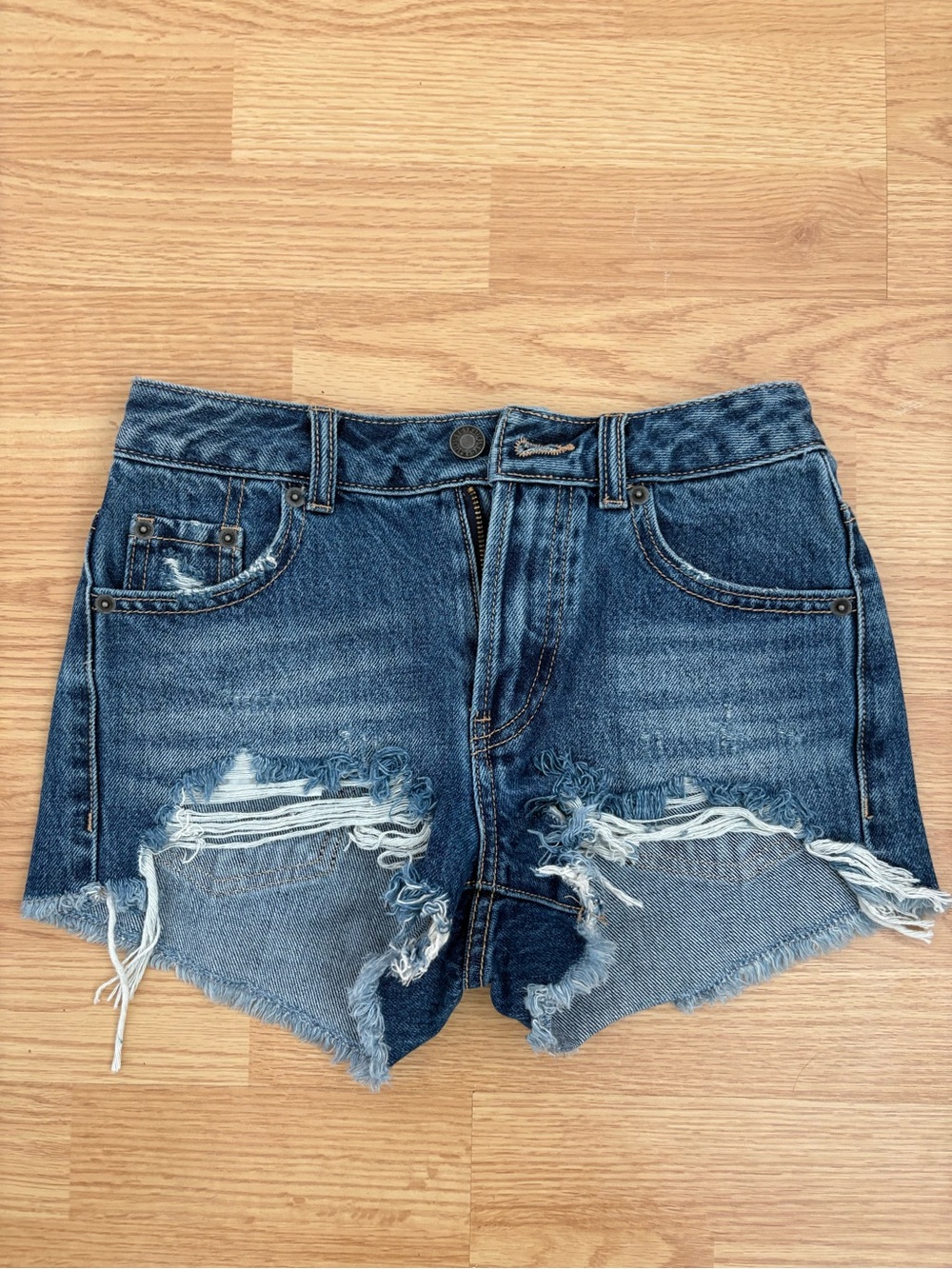 Katie J NYC Distressed Denim Shorts - Blue
